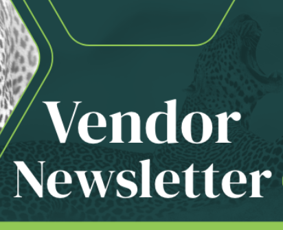 An Amur Leopard with the words Vendor Newsletter and the Amur Equipment Finance logo
